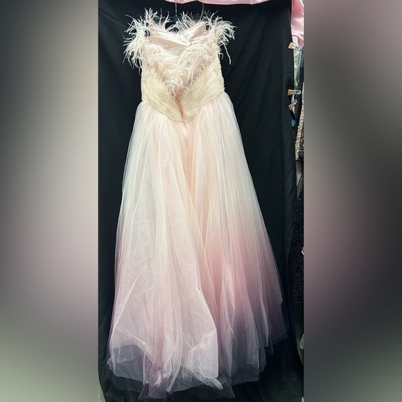 MAC DUGGAL 20557 NWOT Strapless Feather Bodice Tulle Gown - Picture 5 of 7